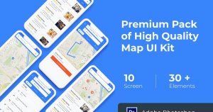 地图导航APP应用UI界面设计模板下载 Map & Navigation UI KIT for Photoshop