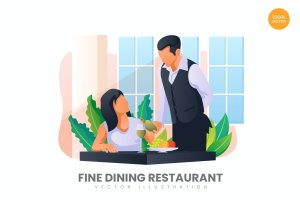 主题餐厅APP网页设计矢量概念插画 Fine Dining Restaurant Vector Illustration Concept