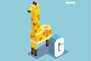 “G”长颈鹿动物词汇英文字母2.5D插画素材 g for giraffe, Animal Alphabet