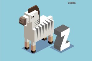 “Z”斑马动物词汇英文字母2.5D插画素材 Z for Zebra. Animal Alphabet