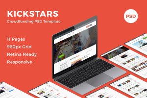 类Kickstars众筹网站设计PSD网站模板 Kickstars – Crowdfunding PSD Template