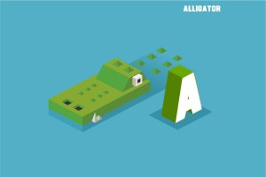“A”鳄鱼动物词汇英文字母2.5D插画素材 A for Alligator. Animal Alphabet