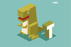 “T”霸王龙动物词汇英文字母2.5D插画素材 T for T-rex, Animal Alphabet