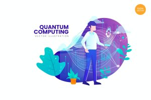 量子计算主题APP网页设计矢量概念插画 Quantum Computing Vector Illustration Concept