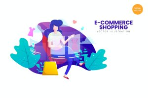 电子商务购物APP网页设计矢量概念插画 E-Commerce Shopping Vector Illustration Concept