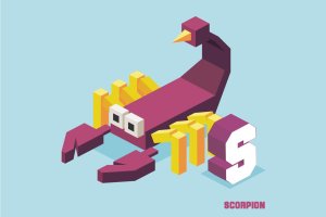 字母S蝎子动物英文字母识字卡片设计2.5D矢量插画素材 S for scorpion. Animal Alphabet