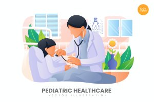 儿科医疗主题APP网页设计矢量概念插画 Pediatric Healthcare Vector Illustration Concept