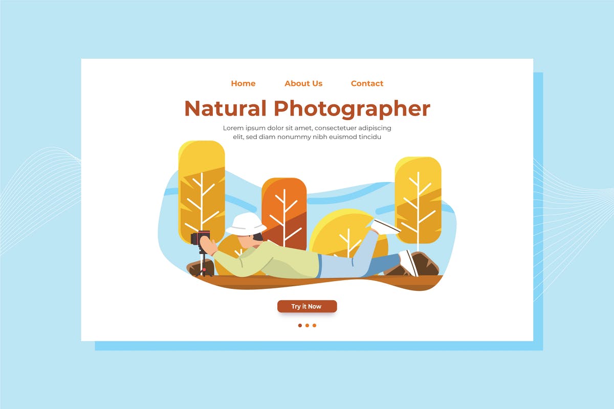 大自然摄影师插画网站着陆页设计模板 Natural Photographer Landing Page Illustration