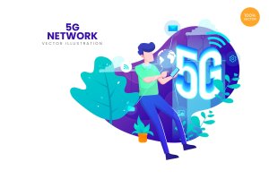 5G网络科技主题矢量概念插画 5G Network Vector Illustration Concept