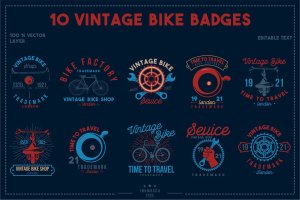 10款复古风格自行车徽章Logo模板 10 Vintage Bike Badges