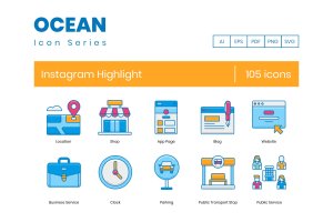 海洋系列-105枚Instagram社交媒体Highlight图标 105 Instagram Highlight Icons | Ocean Series