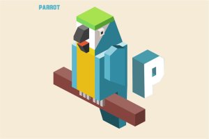 字母P鹦鹉动物英文字母识字卡片设计2.5D矢量插画素材 P for Parrot. Animal Alphabet