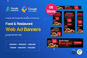 美食/餐厅主题Banner广告设计HTML＆PSD模板 Food & Restaurant Banners HTML5 Ad D65 – GWD & PSD