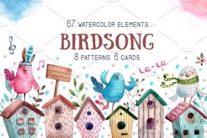 鸟鸣Birdsong – 高品质水彩剪贴画合集