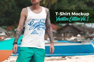 度假系列-休闲服装印花图案设计展示样机v1 T-Shirt Mockup Vacation Edition Vol. 1