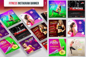 健身主题Instagram社交媒体Banner广告营销海报模板