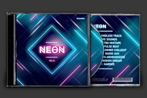 霓虹灯设计风格音乐CD封面设计模板 Neon CD Cover Artwork