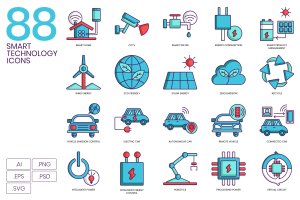绿松石系列-88枚AI智能科技矢量图标 88 Smart Technology Icons | Turquoise Series