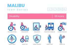 Malibu系列-55个残疾人关怀主题矢量图标 55 Disability Icons | Malibu Series