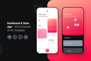 iOS&Android手机应用数据统计后台UI设计套件 Dashboard App iOS & Android UI Kit Template