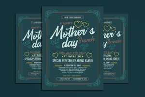 母亲节主题餐厅特别活动传单设计模板 Mother’s Day Brunch