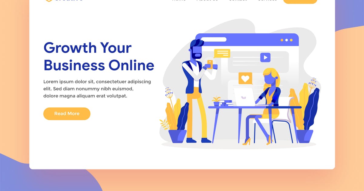 网站着陆页设计在线业务矢量插画素材 Online Business Web Landing Page Illustration