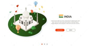 印度旅行主题等距Banner插画素材 Travel to India – isometric banner illustration