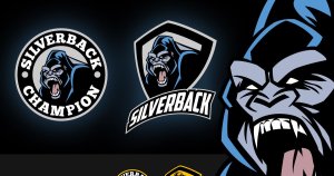 愤怒大猩猩Logo徽章设计模板 Angry Silverback Gorilla Emblem Badge Logo