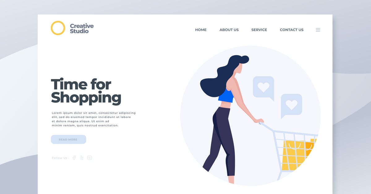 商店购物概念插画网站着陆页设计模板 Time for Shopping – Landing Page