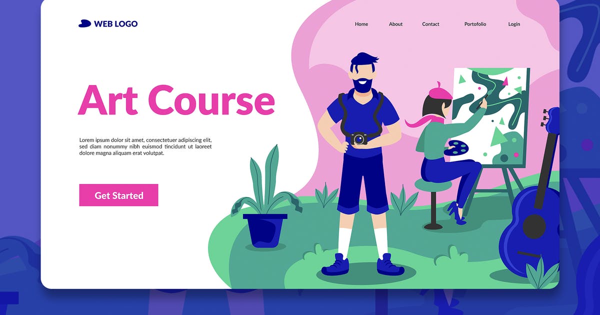 网站着陆页设计写生绘画场景插画模板 Course Landing Page Hero Illustration