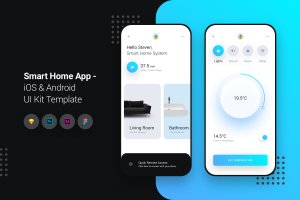 iOS&Android手机智能家居APP应用UI设计套件模板 Smart Home App iOS & Android UI Kit Template