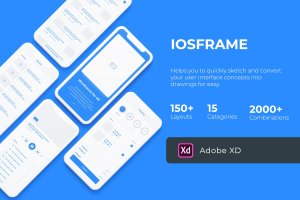 150+iOS平台APP应用界面设计线框图XD素材 iOS Wireframe Mobile UIT KIT – XD Version