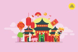 中国风新年主题矢量概念插画素材 Chinese New Year Vector Concept Illustration