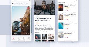 旅游预订服务App概念产品界面UI模板 Travel Booking App Concept