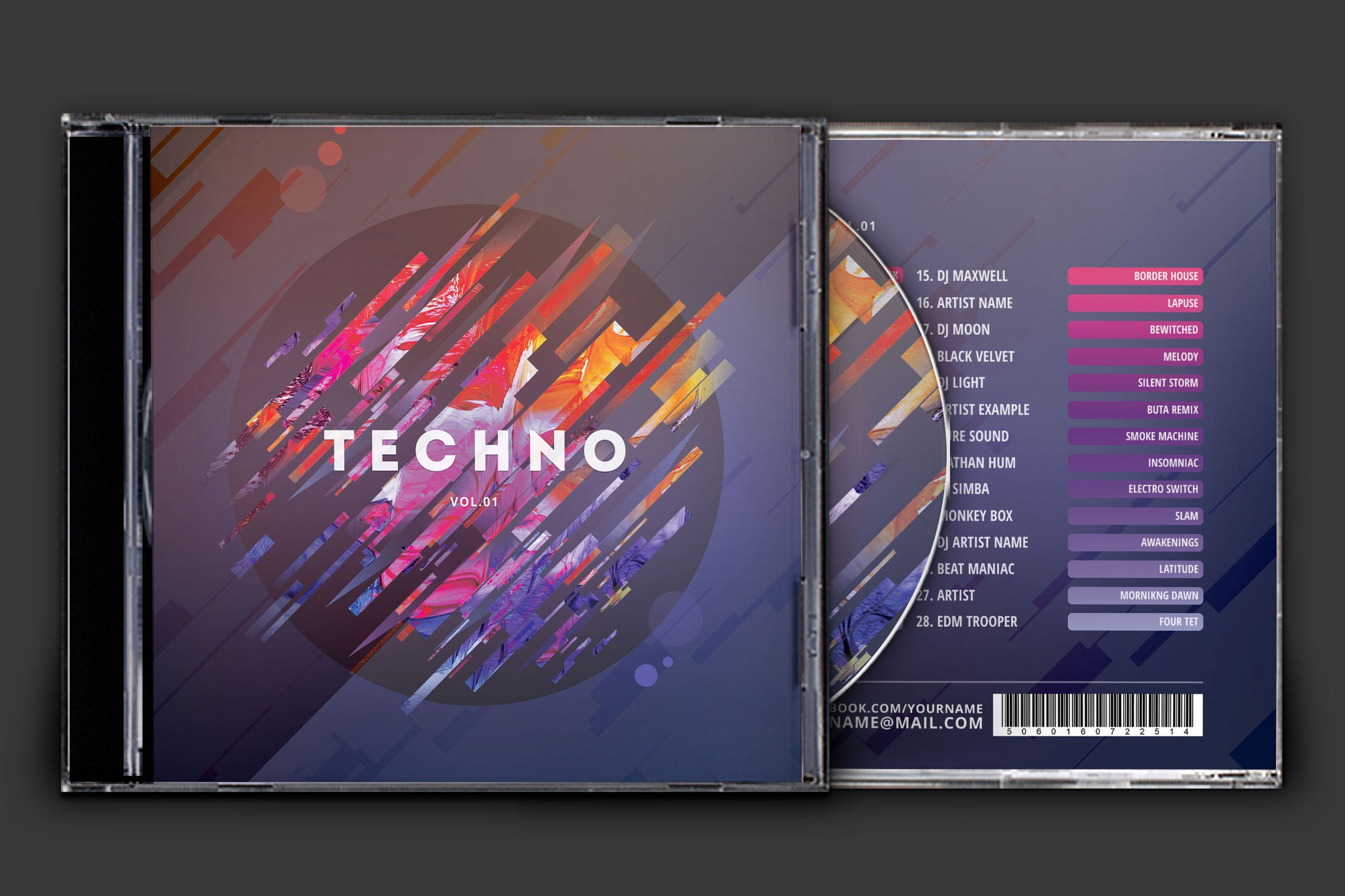 dj音乐特辑cd封面设计模板technocdcoverartwork