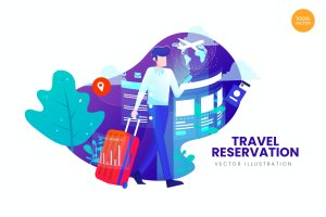 旅游预订APP网页设计矢量概念插画 Travel Reservation Vector Illustration Concept