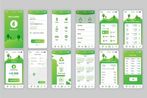 绿色能源垃圾分类回收APP用户交互界面设计UI套件 Ecology Mobile App UX and UI Kit