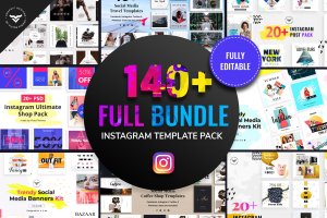 140+Instagram社交网站方形广告图设计PSD模板 Instagram Post Templates Full Bundle