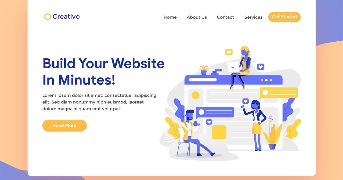 网站着陆页设计网站开发场景插画素材 Website Builder Hosting Landing Page Illustration