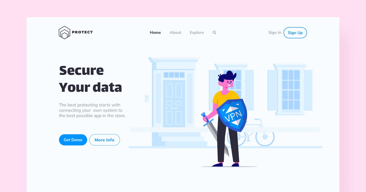 网站着陆页设计VPN上网隐私安全保护插画模板 VPN Landing Page Illustration