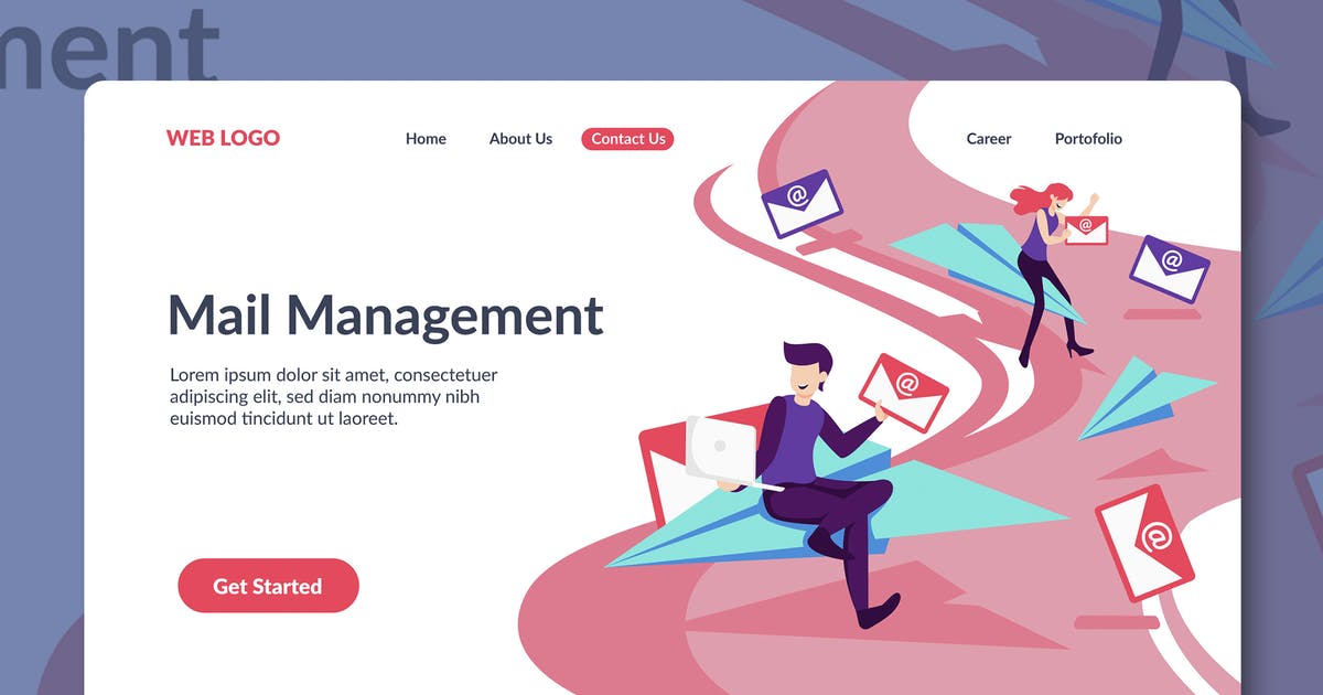 电子邮件服务插画网站着陆页模板 Email Service Landing Page Template
