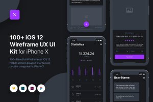 iOS应用设计开发线框图UI/UX设计套件 UIXO – iOS 12 Wireframe UI & UX Kit – iPhone X