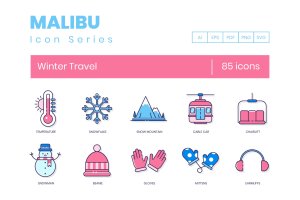 Malibu系列-85枚冬季旅行图标素材 85 Winter Travel Icons | Malibu Series