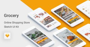 网上商城APP应用电商UI界面设计套件SKETCH素材 Grocery – Online Shopping Store UI Kit for Sketch