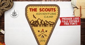 复古探险童军营标志徽章模板 Scout Camp Logo, Vintage Adventure Badge Patch