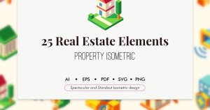 25枚楼盘销售租赁房地产主题图标素材 25 Real estate isometric elements
