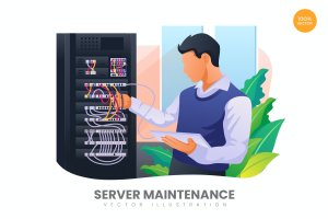 服务器维护APP网页设计矢量概念插画 Server Maintenance Vector Illustration Concept