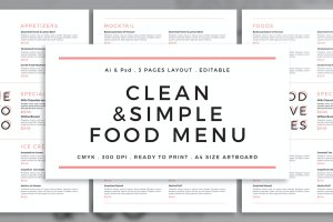 白色极简餐厅菜单模板设计 Clean & Simple Menu