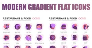 现代扁平化渐变设计风格美食&餐馆主题图标素材