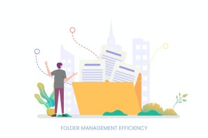 文件夹管理效率主题APP&网站设计矢量概念插画 Folder Management Efficiency Vector Illustration